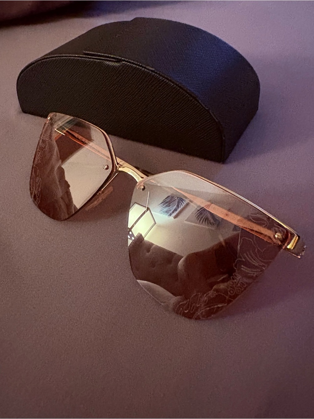 Prada Women's Rimless Sunglasses with Rose-Gold Frame and Pink Lenses